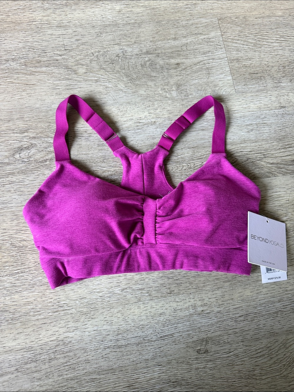 Beyond Yoga Magenta Ruched-Front Racerback Sports Bra space dye